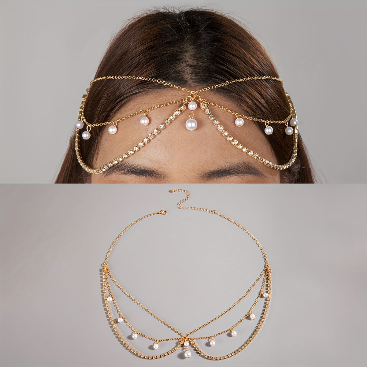 1pc Elegant MultiLayer Faux Pearl and Rhinestone Tassel Head Chain  Alloy Ideal for WomenS Dance Parties Gatherings Weddings  Fashionable Gift for Friends Dance Accessories
